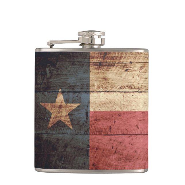 Petaca Bandera del estado de Tejas en grano de madera (Anverso)