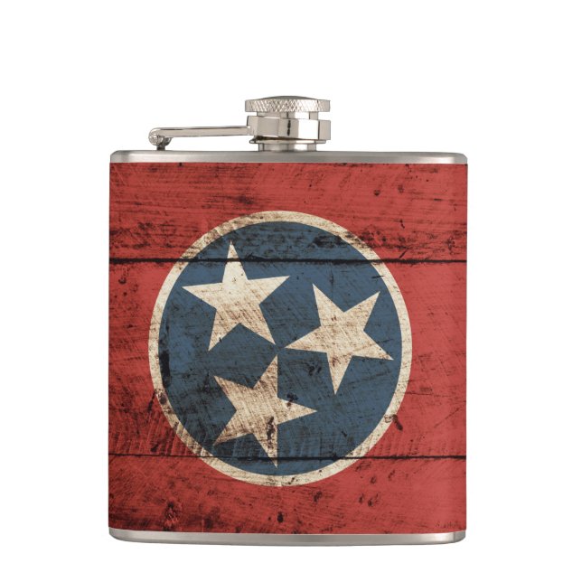 Petaca Bandera del estado de Tennessee en grano de madera (Anverso)