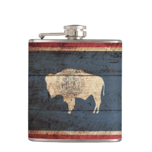 Petaca Bandera del estado de Wyoming en grano de madera