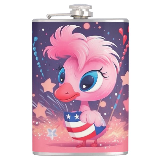 Petaca Bandera estadounidense con Personalizado Flamingo- (Anverso)