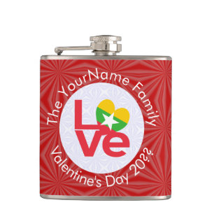 Petaca Bandera personalizada de amor rojo de Myanmar Birm