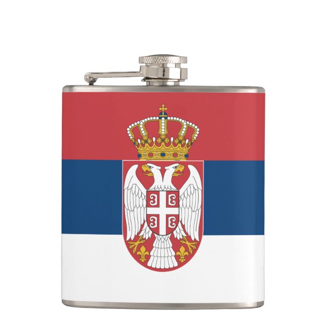 Petaca Bandera serbia y fanáticos de Serbia y deportes (Anverso)