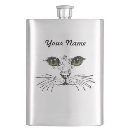 Petaca Barbas de los ojos verdes de la cara del gato