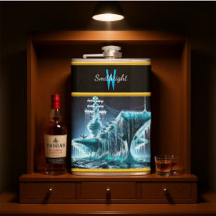 Petaca Barco atrapado en el hielo en medio de un cielo no