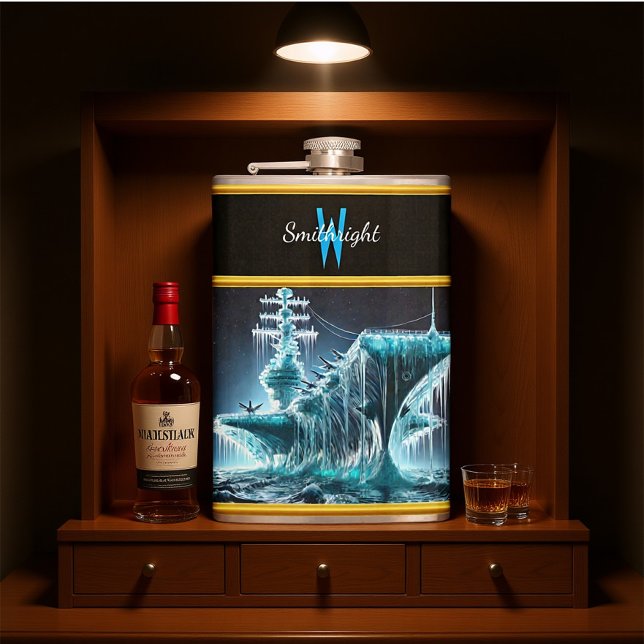 Petaca Barco atrapado en el hielo en medio de un cielo no (Subido por el creador)