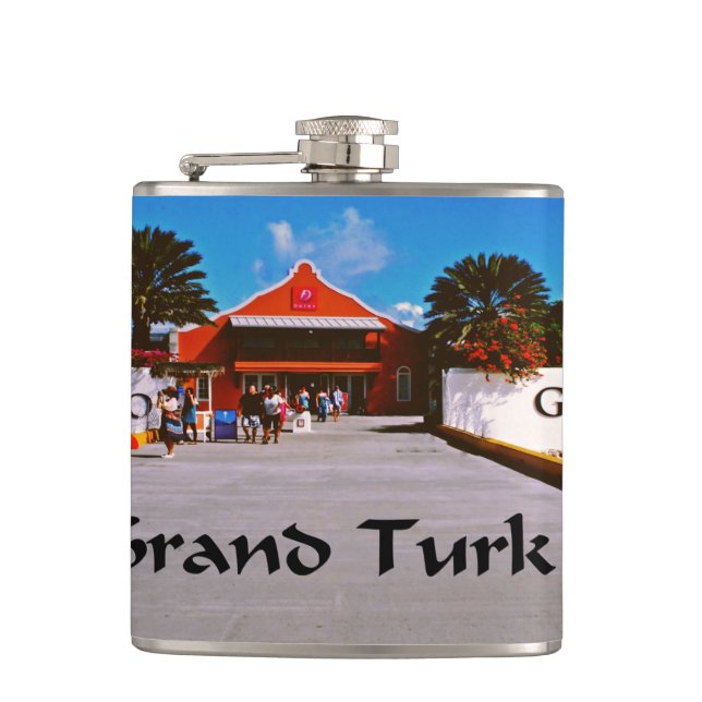 Petaca Barco de cruceros atracado en una isla exótica (Anverso)