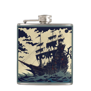 Petaca Barco de navegación embrujado Woodblock 1