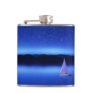 Petaca Barco de vela bajo el cielo estrellado de la noche