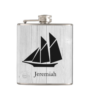 Petaca Barco de vela negro moderno y planchas de madera b