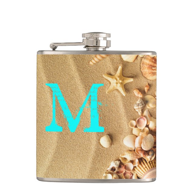 Petaca Barcos de arena de Hawaii Monograma Whiskey Flask (Anverso)