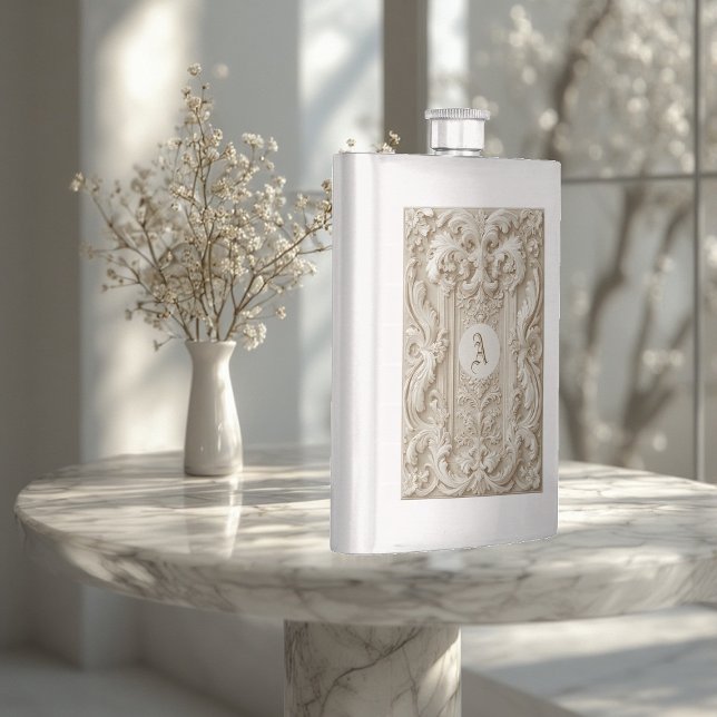 Petaca Baroque Elegant Topography Vintage Ivory Monogram  (Baroque Elegant Topography Vintage Ivory Monogram Flask)