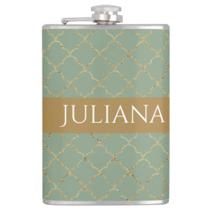 Petaca Basil Green Gold Quatrefoil Personalizado