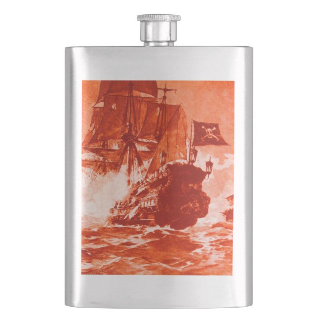 Petaca BATALLA DE BARCO PIRATA EN rojo (Anverso)