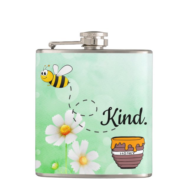 Petaca Bee Kind Miel personalizado de insectos verde flor (Anverso)