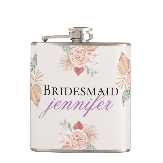 Petaca Beige rosado del corazón floral de Boho personaliz (Anverso)