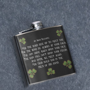Petaca Bendición irlandesa y tréboles negro y verde
