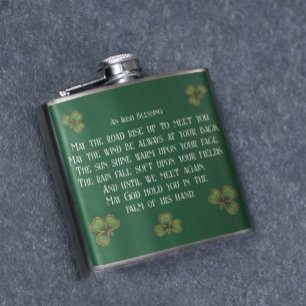 Petaca Bendición irlandesa y tréboles verde oscuro