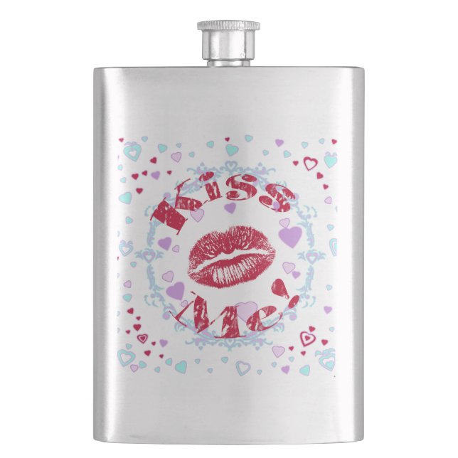 Petaca ¡Bésame! Labios Rojos Con Corazón (Anverso)