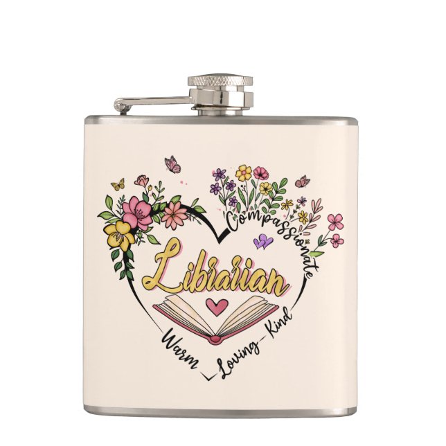 Petaca Bibliotecario compasivo - Diseño de Corazón Floral (Anverso)