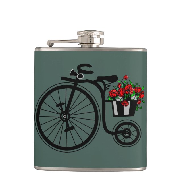 Petaca Bicicleta con regalo de frasco de flores (Anverso)