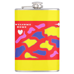 Petaca Bienvenido a casa diseñado para ti rojo y amarillo