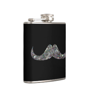 Petaca Bigote brillante de mosaico plateado personalizabl