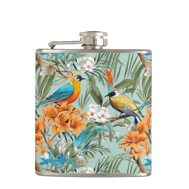 Petaca Birds Chinoiserie Mint Naranja (Anverso)