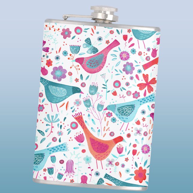 Petaca Birds Floral Watercolor (Watercolor birds and flowers art hip flask)
