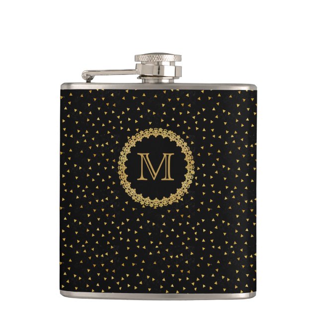 Petaca Black and Gold Sparkles Monogram (Anverso)
