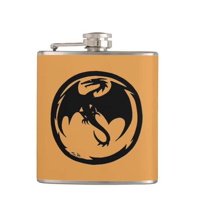 Petaca Black Dragon Gold faux deerskin flameus (Anverso)