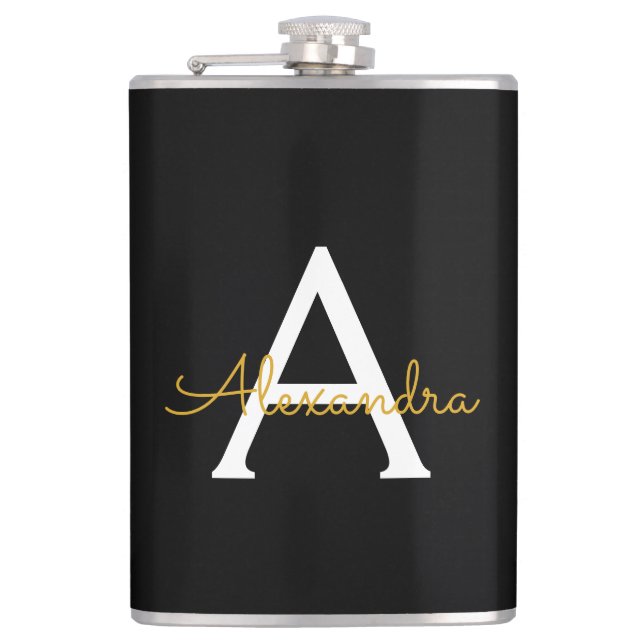 Petaca Black Gold Modern Script Girly Monograma Nombre (Anverso)