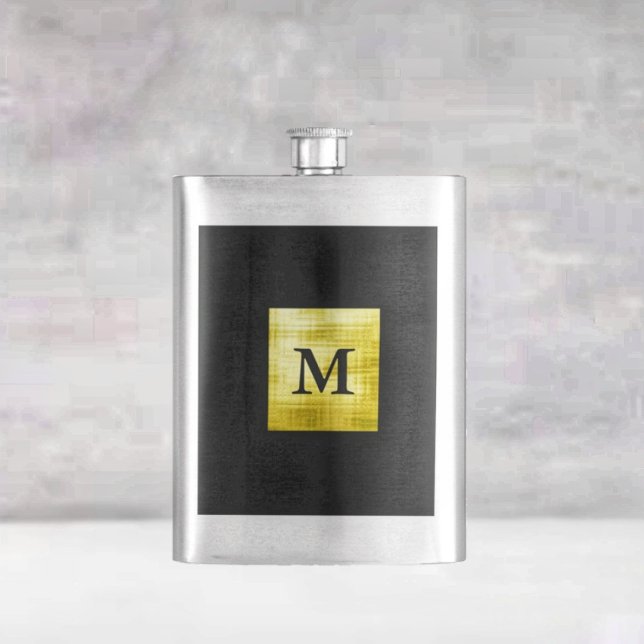 Petaca Black-II con paneles de oro (This Gold Paneled Black-II design, lends this Flask, a Stately, presence!)