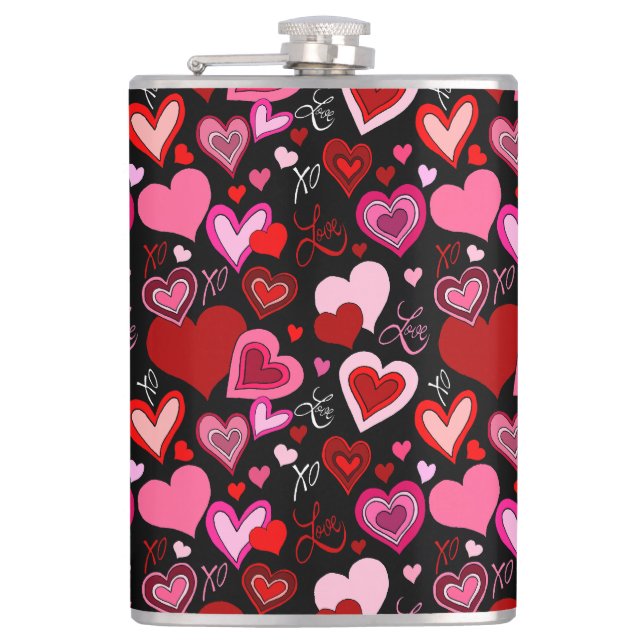 Petaca Black Pink Red Hearts Love Pattern (Anverso)