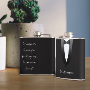 Petaca Black Tuxedo Bridesman Wedding Flask