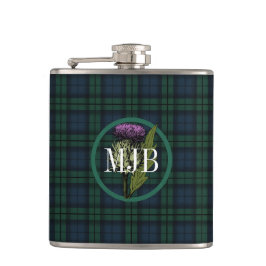 Petaca Black Watch Plaid Tartán Scottish Thistle Monogram