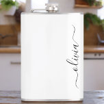 Petaca Black White Modern Script Girly Monograma Nombre<br><div class="desc">Nombre de monograma blanco y negro y máscara de Fiesta inicial. Esto hace que el dulce perfecto cumpleaños 16,  boda,  ducha de novia,  aniversario,  ducha de bebé o fiesta de soltera sea regalo para alguien que ama el lujo glam y los estilos de moda.</div>