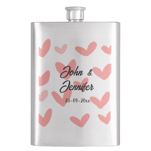 Petaca blanco simple estilo de texto mínimo boda corazón  (Anverso)