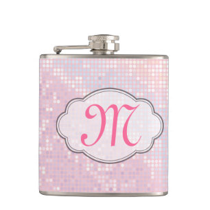 Petaca Bling Purpurina Girly Pink Monograma Whiskey Flask