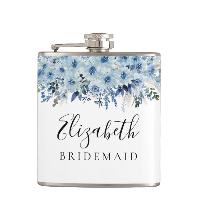 Petaca Blue Boho Floral Bridal Shower Flask (Anverso)