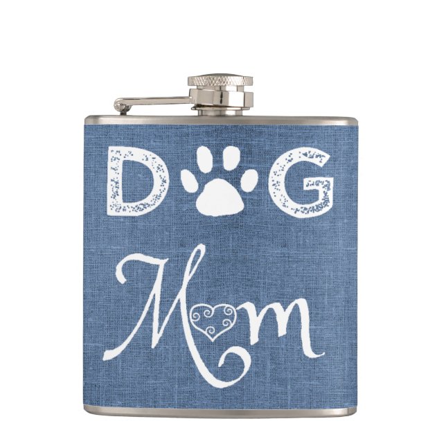 Petaca Blue Burlap Dog Mom Flask (Anverso)