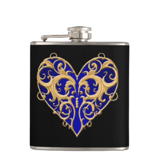 Petaca Blue Filigree Heart Flask