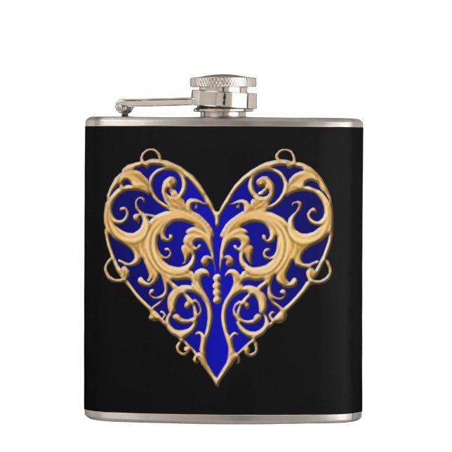 Petaca Blue Filigree Heart Flask (Anverso)