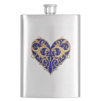 Petaca Blue Filigree Heart Flask