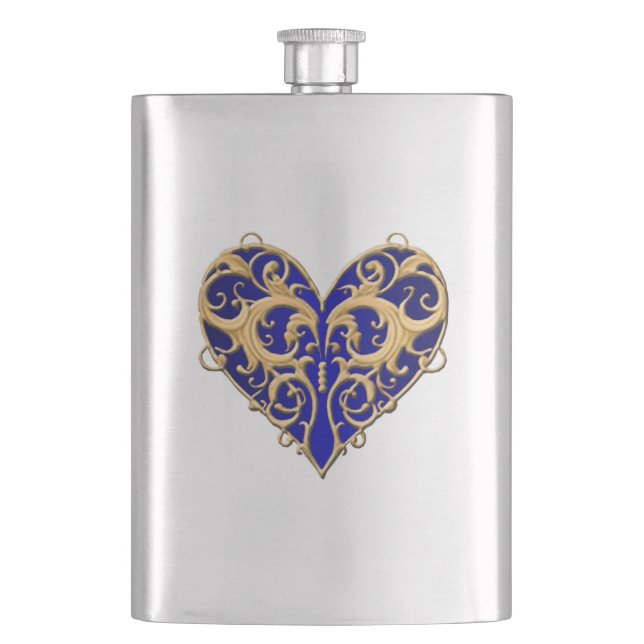 Petaca Blue Filigree Heart Flask (Anverso)