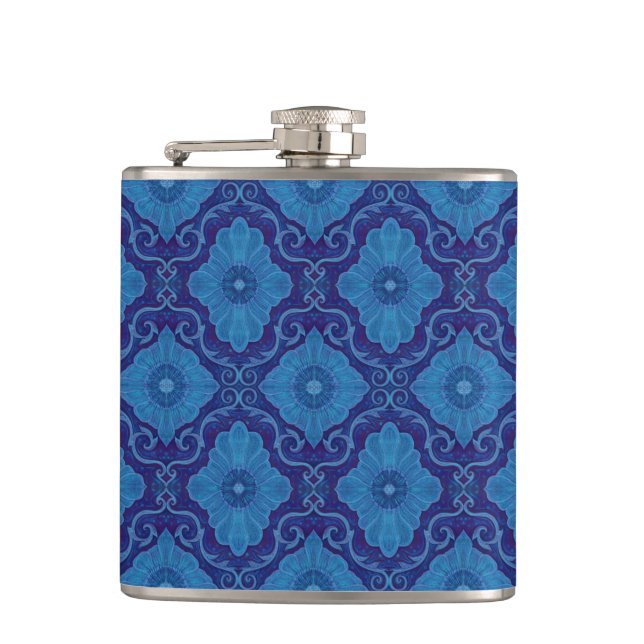 Petaca "Blue flowers” floral motif, bohemian pattern (Anverso)