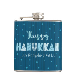 Petaca Blue Happy Hanukkah Typography Star of David Name