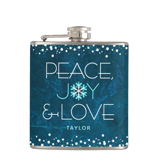 Petaca Blue Peace Joy Love Holiday Snowflake Bold Moderno (Anverso)