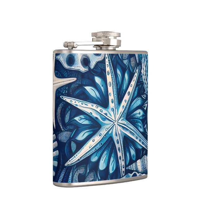 Petaca Blue Shells Beach Batik Starfish Nautical Theme (Derecha)