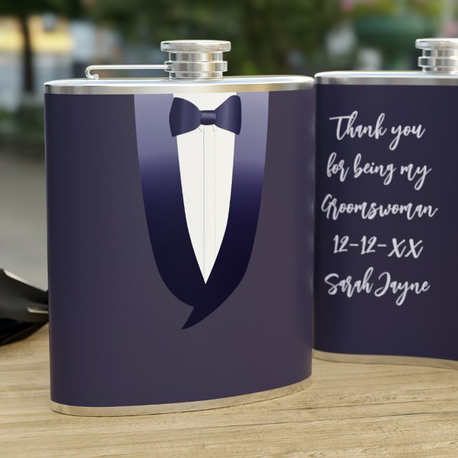 Petaca Blue Tuxedo Gracias Groomswoman Boda Flask (Subido por el creador)