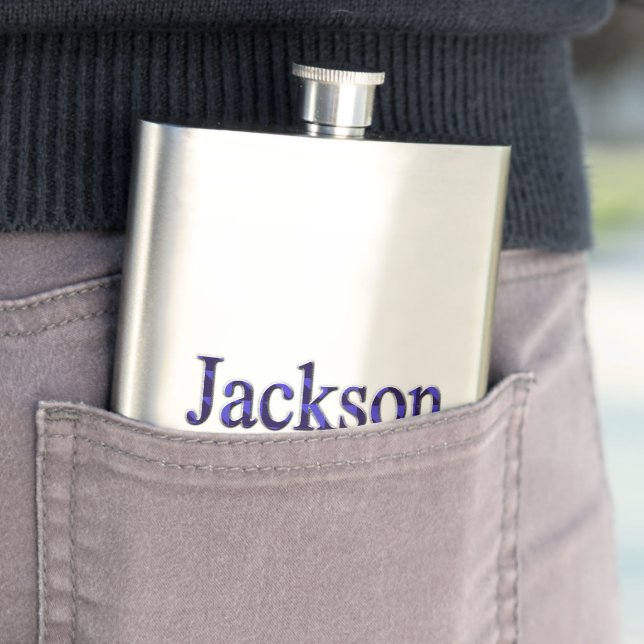 Petaca Blue Two Toned Jackson Name, Hip Flask (In Situ)